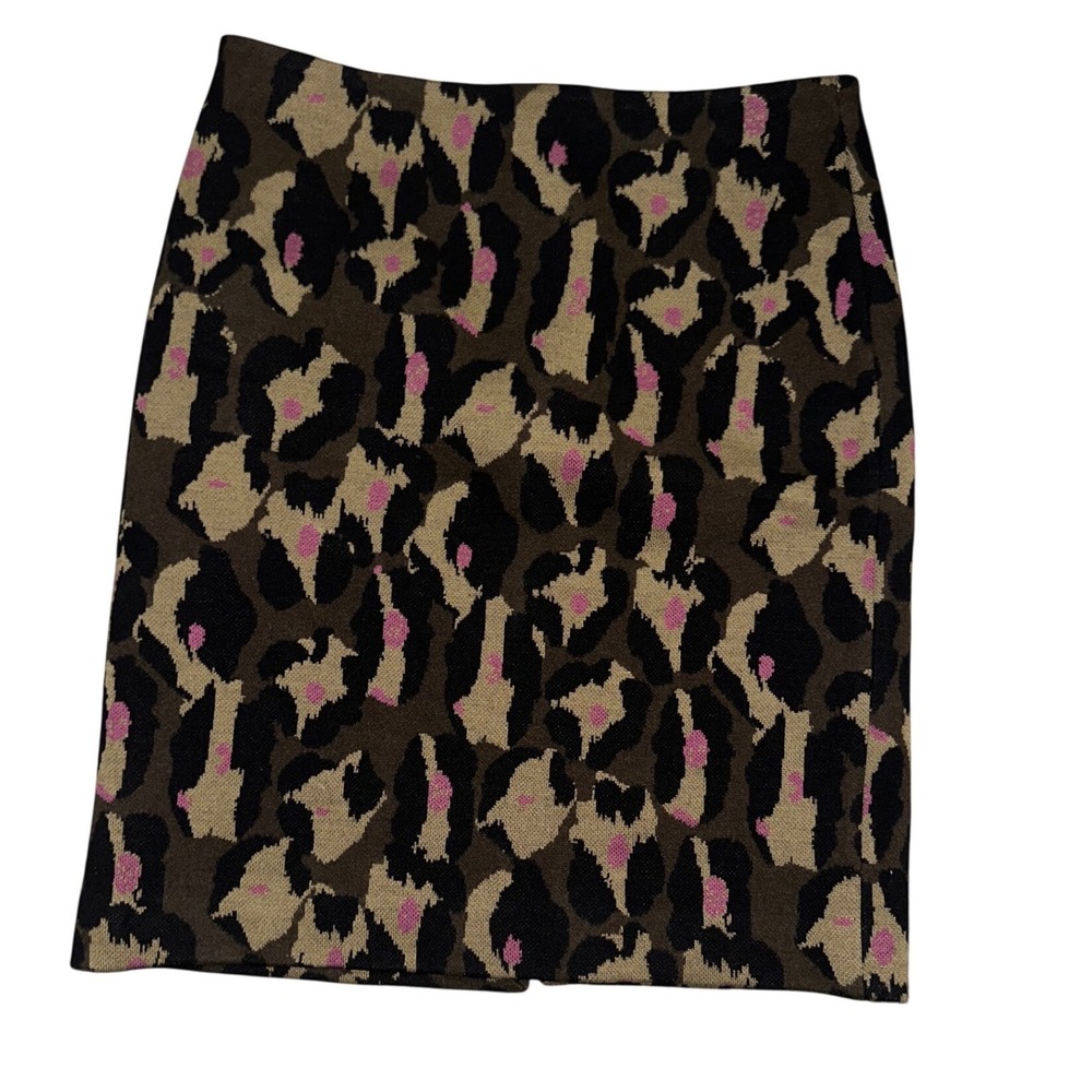 Diane von Furstenberg DVF Pink Leopard Print Knit Pencil Skirt Olive Green L